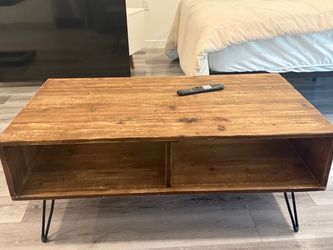 Rustic Wood Coffee Table w/ Storage & Black Hairpin Legs