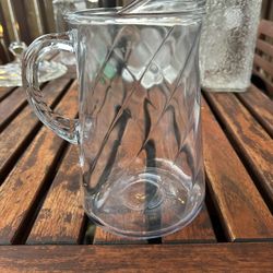 Vintage Indiana Glass Optic Swirl Pitcher With Ice Lip, Light Blue  