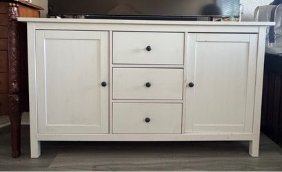White Wood Sideboard with Drawers and Cabinets