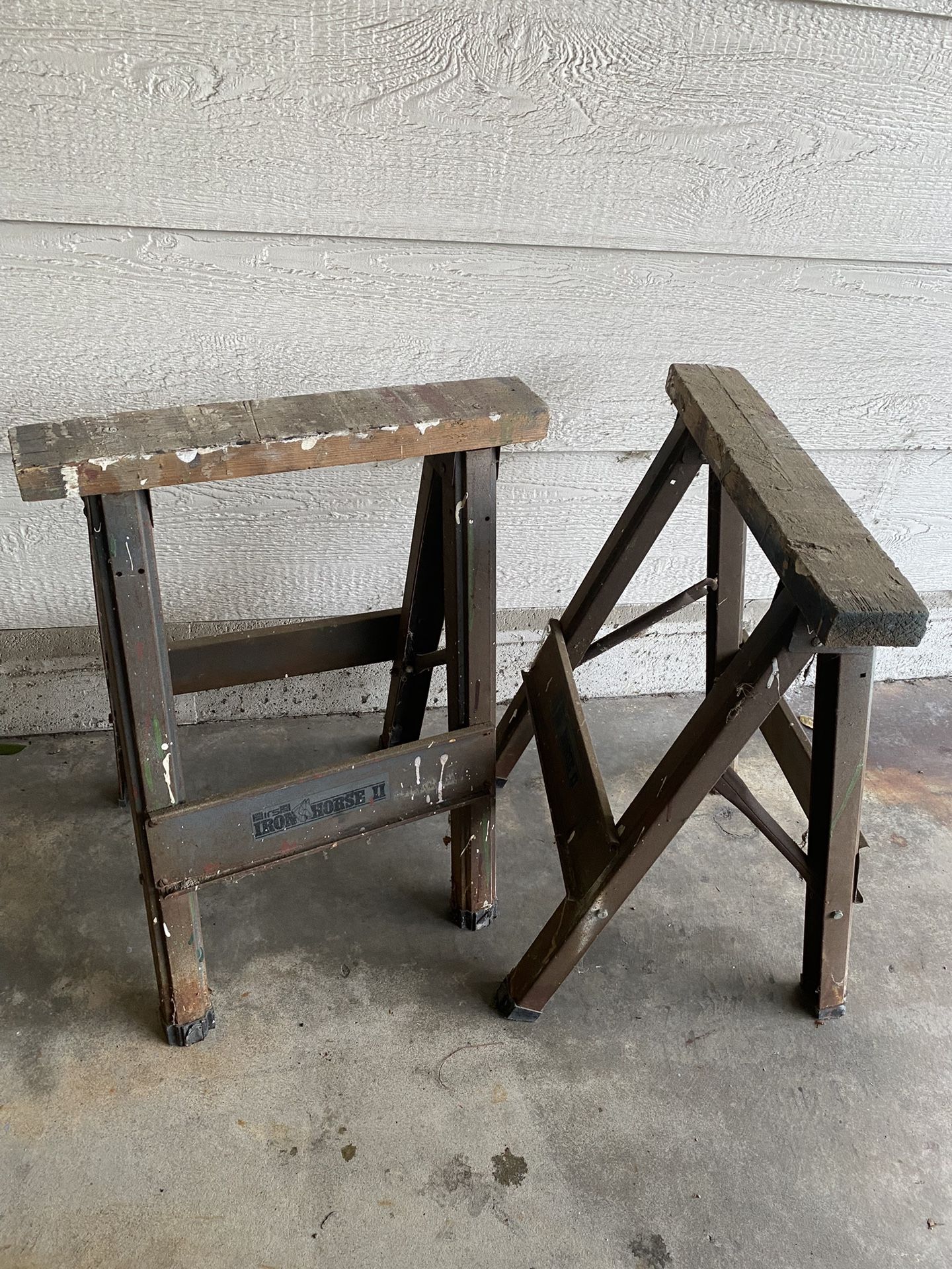 Sawhorses Pair Of vintage Wood/metal Solid Sturdy