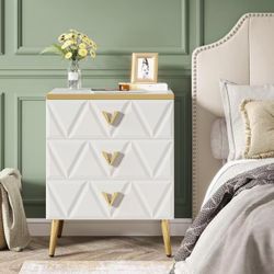 New assembled 3-Drawer Nightstand Set of 2, Luxury Bedside Table End Table with Storage Drawers and Golden Legs, Modern Nightstand for Bedroom, Gold a