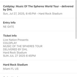 Coldplay Tickets Row 7