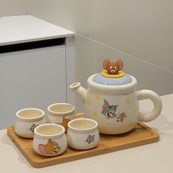 Ceramic Tea Service Set (4 cups + pot)
