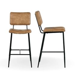 (4) Cognac Faux Leather Bar Stools with Black Metal Legs Modern and Ergonomic Design