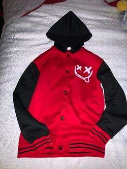 red black varsity jacket with hoodie