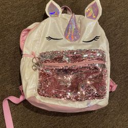 Preowned Girls Bling Sequins Unicorn bag bag travel carry on backpack cute! 