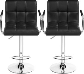 Topeakmart Black Barstools Swivel Leather Stool Adjustable Bar Chair Kitchen Chairs with Backrest