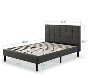 Zinus Lottie 43” Gray Upholstered Platform Bed Frame Queen Size
