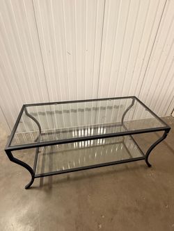 Black Metal and Glass Two-Tier Coffee Table
