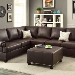 Brand New Espresso Leather Sectional Sofa / Ottoman Sold Separately