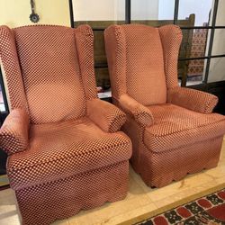 Vintage Slipped Covered Accent Chairs (2)