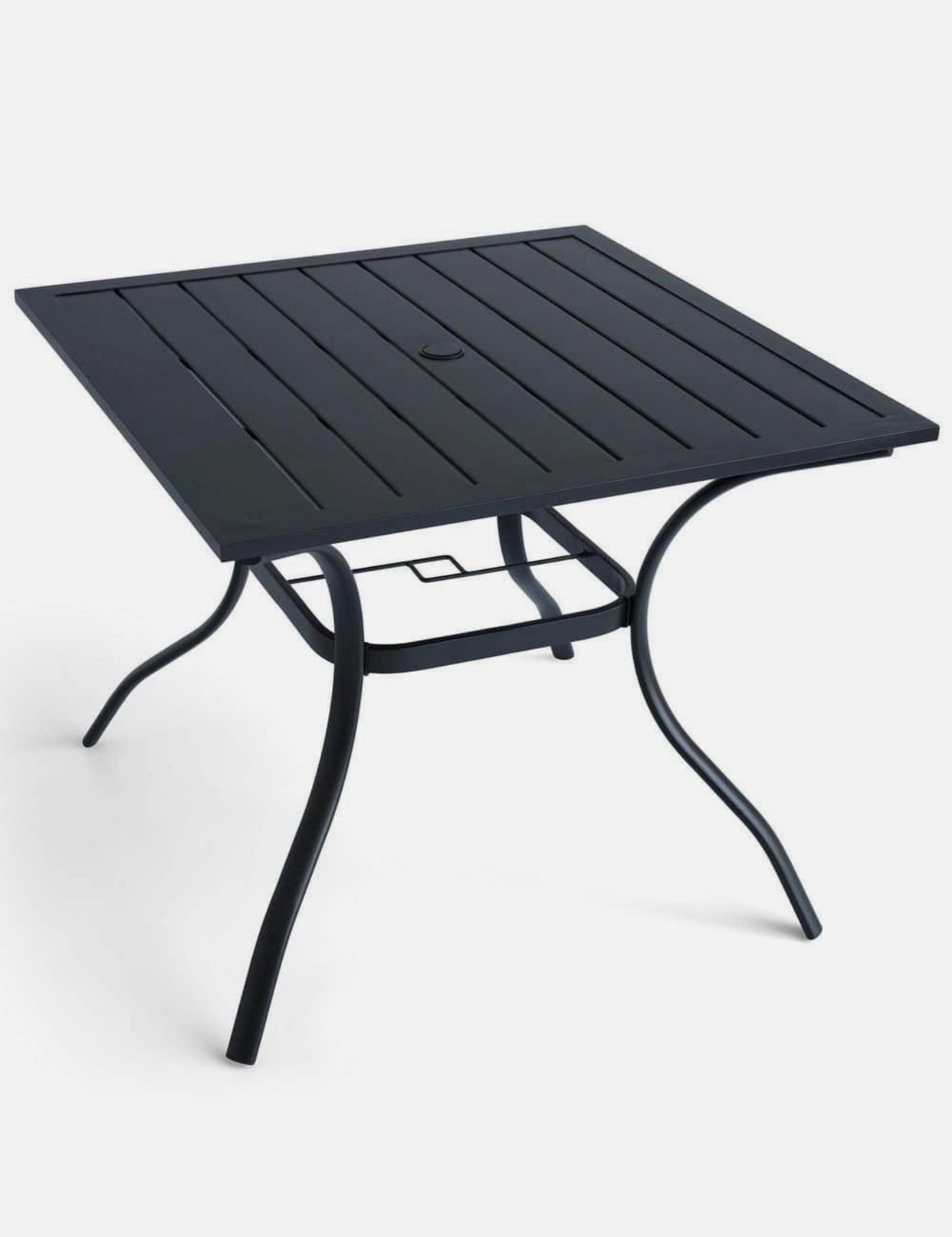 Black Square Metal Outdoor Patio Dining Table With Umbrella Hole