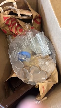 Glass vases, serving tray