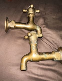 Vintage Solid Brass Hot and Cold Water Faucets