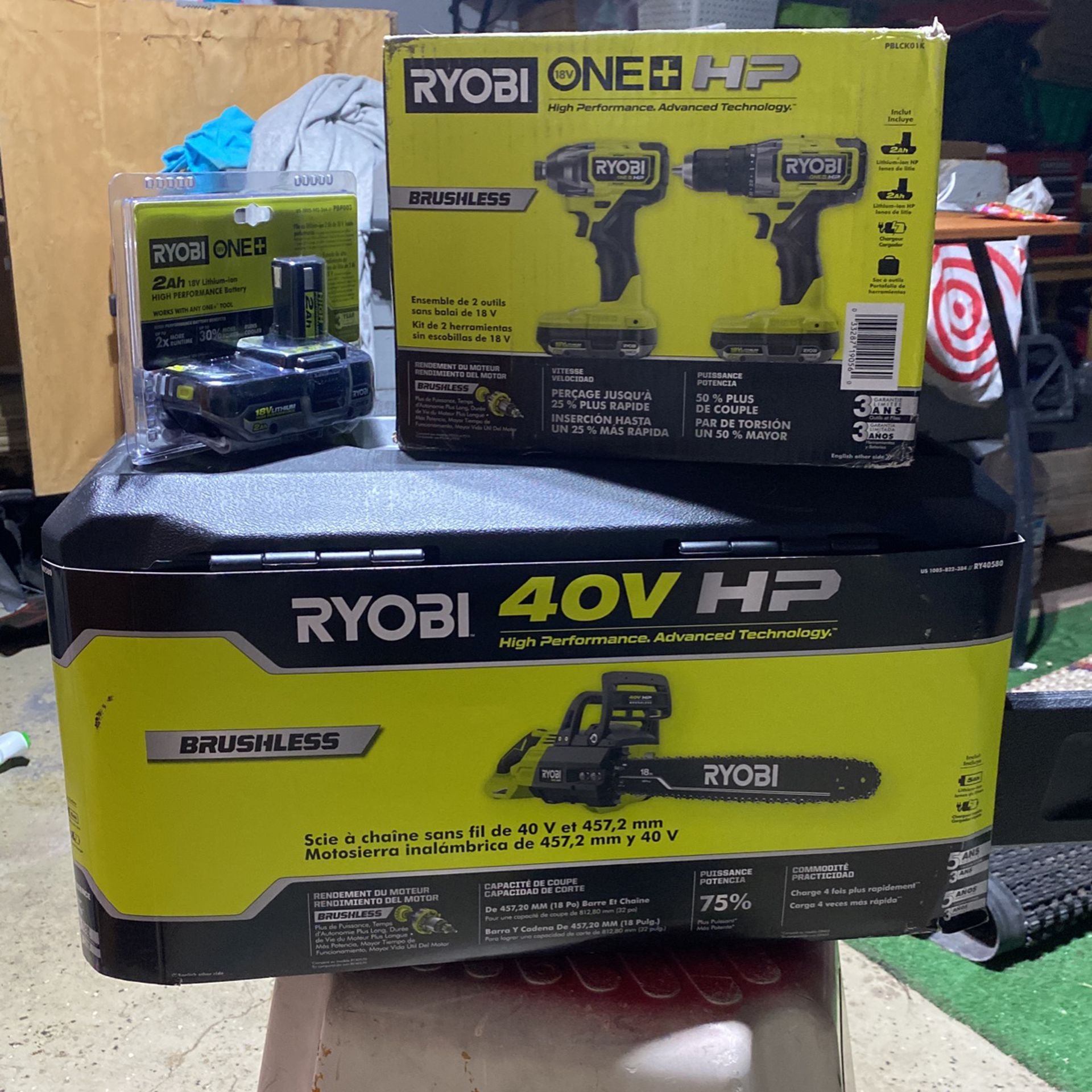 RYOBI ONE+ HP 18V Brushless Cordless 1/2 in. Drill/Driver and Impact Driver Kit w/ (2) 2.0 Ah Batteries, Charger, and Bag