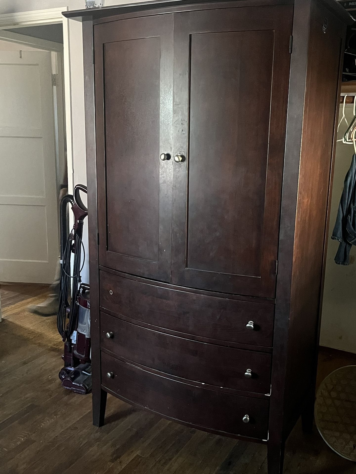 Dark Wood 9 Drawers And Matching Armoire