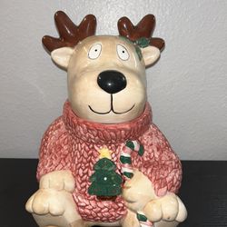 HomeTrends Earthenware Jay Imports Reindeer Christmas Sweater Cookie Jar 1995