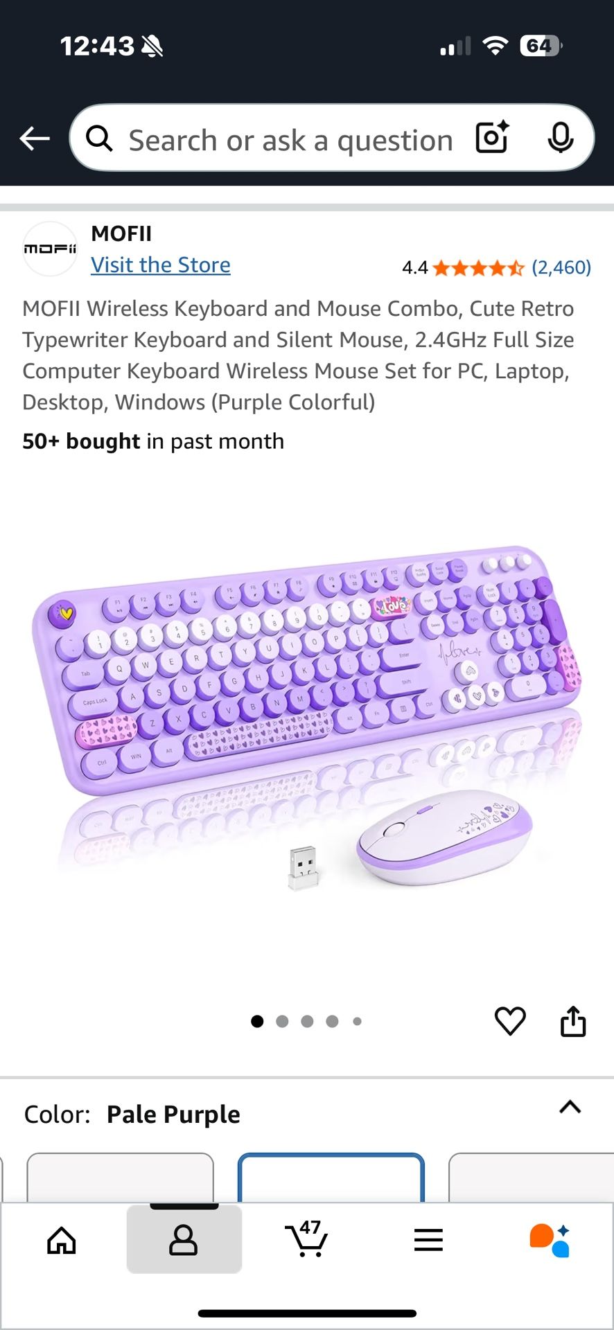 Purple Keyboard w Wireless Mouse