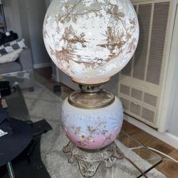 Antique Victorian Gone With the Wind Hand Painted Clematis Floral Lamp