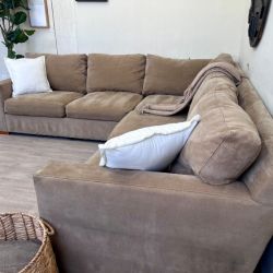 WE DELIVER! 🚚 - Beige Deep-Seated Microfiber Modern L Sectional Couch
