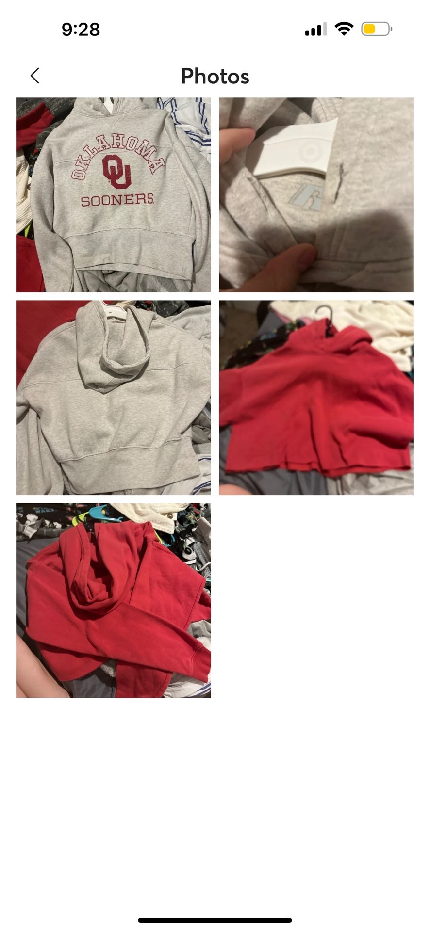 Womens cropped sweatshirts size small Oklahoma Sooners and red with hood