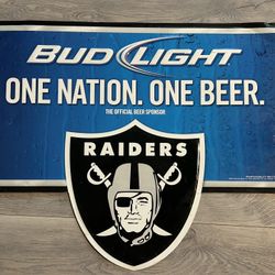 2010 Bud Light Raiders Metal Shield Sign – One Nation One Beer – 29" x 23"