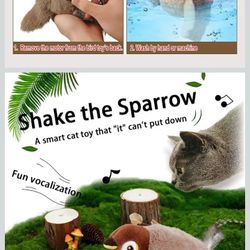 Interactive Chirping Bird Cat Toys with Flapping Wings, New Flying Birds Cats Toy, Flying Simulation Electric Sparrow Shaking Hunting Pet Toy for Indo