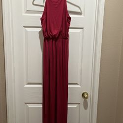 LUSH Maxi Dress Sleeveless Halter Top Maroon Medium 