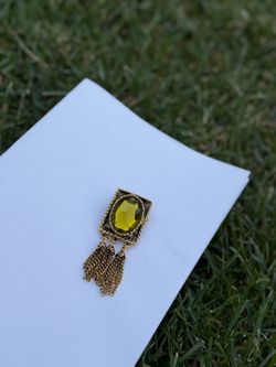 Vintage Square Brooch With Hanging Chain Loops