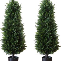 36-Inch Artificial Cedar Topiary Tree, Indoor/Outdoor Decoration, Lifelike Botanical Plant, Weather Resistant, Low Maintenance, 3 Feet Tall with Base 