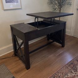 Dark Wood Lift-Top Desk with Storage
