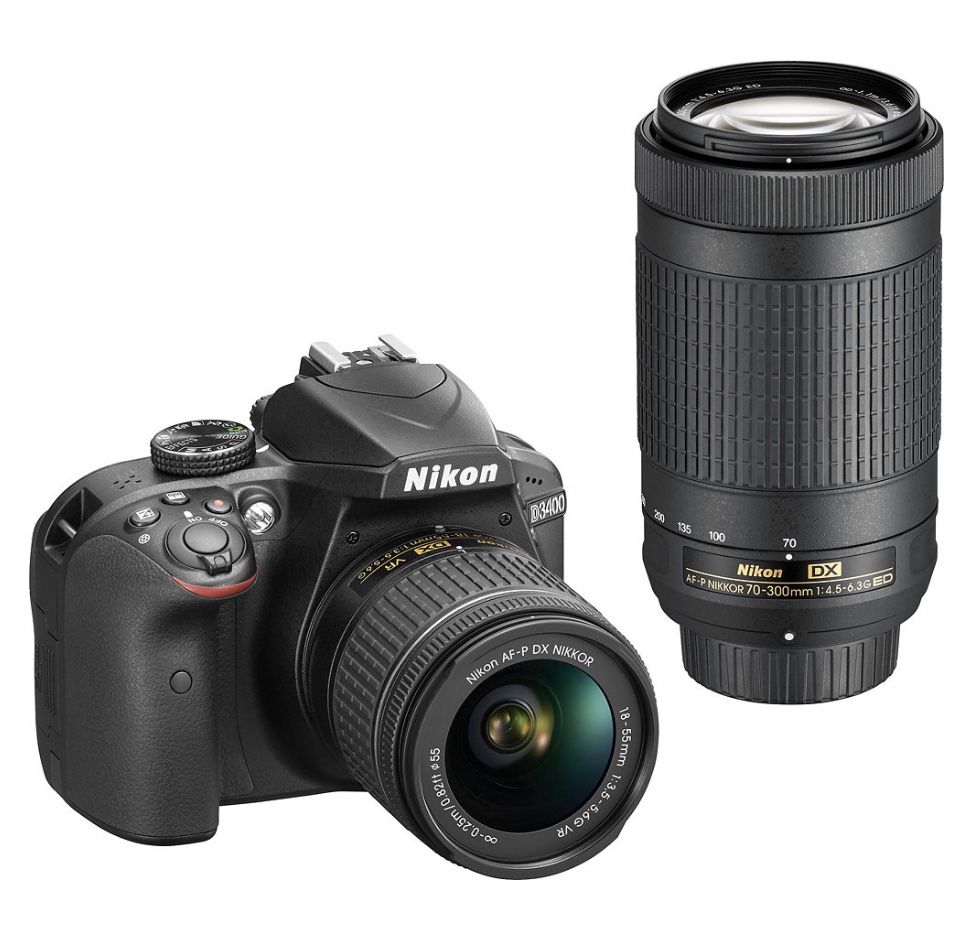 Nikon - D3400 DSLR Camera with AF-P DX 18-55mm G VR and 70-300mm G ED Lenses - Black