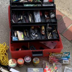 Fishing Tackle Box With Tackle And Fishing, Telescopic Net, Lobster, Gauge, Fishing Line And Hooks