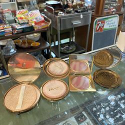 Vintage compact mirrors. 12.00 to 16.00.  Johanna at Antiques and More. Located at 316b Main Street Buda. Antiques vintage retro furniture collectible