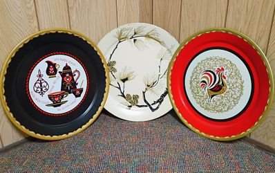 Mid Century Vintage Serving Display Trays German Coffee Kaffee Klatch, Rooster, Pine Boughs - 3 for $40!