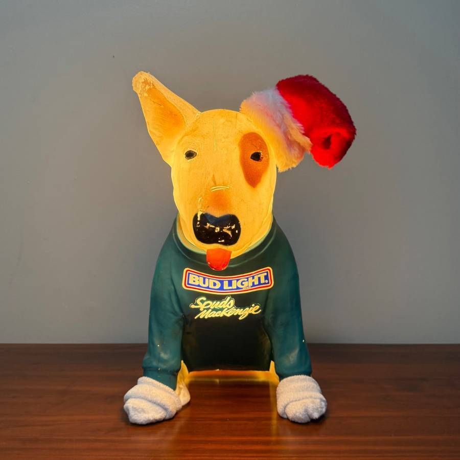 Vintage Collectible Christmas Spuds Mackenzie Anheuser Busch Bud Light Beer Party Animal Santa Dog Blow Mold Bar Lamp Man Cave Accent Decor