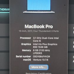 2017 Macbook Pro 13" 3.1 GHz dual core intel core i5