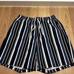 SHEIN Striped Summer Shorts – Black/Blue/White, Size Large