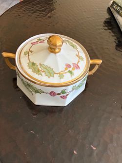 LIMOGE Lidded Sugar Bowl with Thistle Design