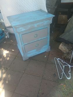 Antique Vintage Restored Upcycled Bedside Table, End Table, Nightstand Turquoise Teal RUSTIC