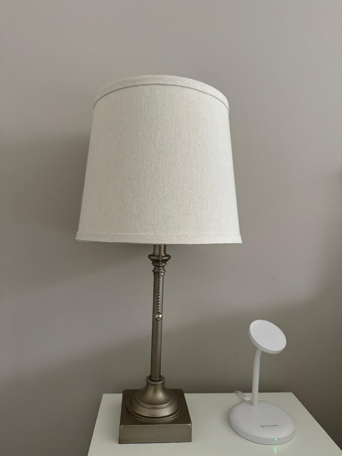 2 x Silver Metal Table Lamp with Beige Linen - $10 Each  (Midtown)
