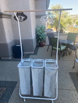 3-Bag Laundry Sorter with Hanging Rod - IMMACULATELY CLEAN