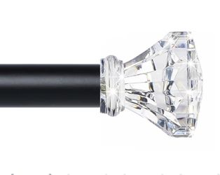 66-120”Black Curtain Rod with Acrylic Diamond Finials