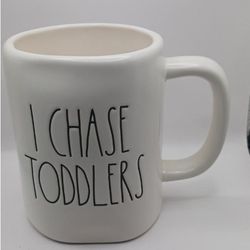 Rae Dunn Artisan Collection by Magenta "I Chase Toddlers" Mug white with black letters