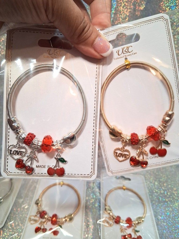 New Cherries Pandora Charm Bracelets In Gold & Silver - $2.50 Each