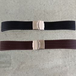 New 24mm Quick Release Pin Watch Band Strap $29 Each Black Brown Silicone Stainless Steel Deployment Buckle