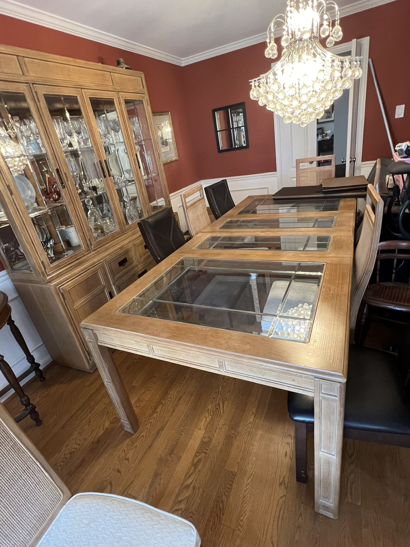 Glass Top Dining Room Table And Cabinet