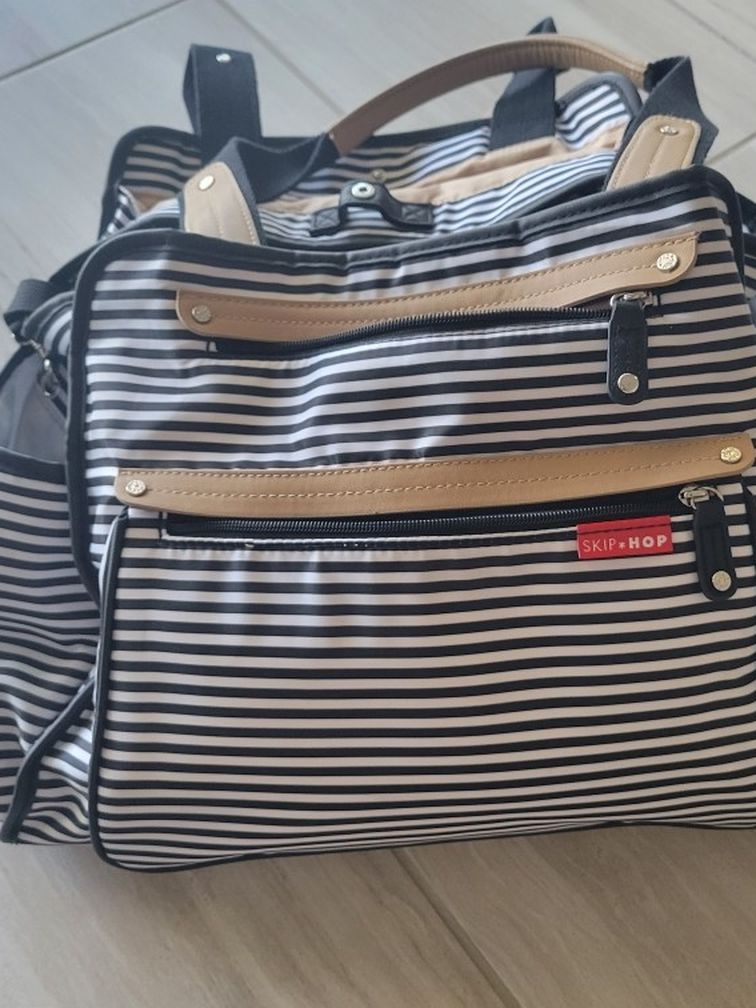 Skip Hop Grand Central Striped Diaper Bag With Changing Pad