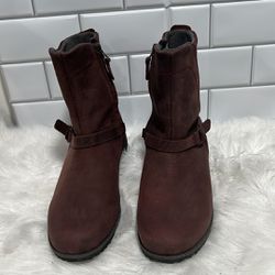 Eddie Bauer Covey Dark Red Leather Zip Boots Heeled Maroon size 10