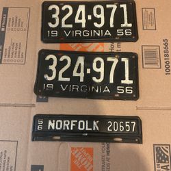 1956 Antique Tags Virginia Norfolk County Tag